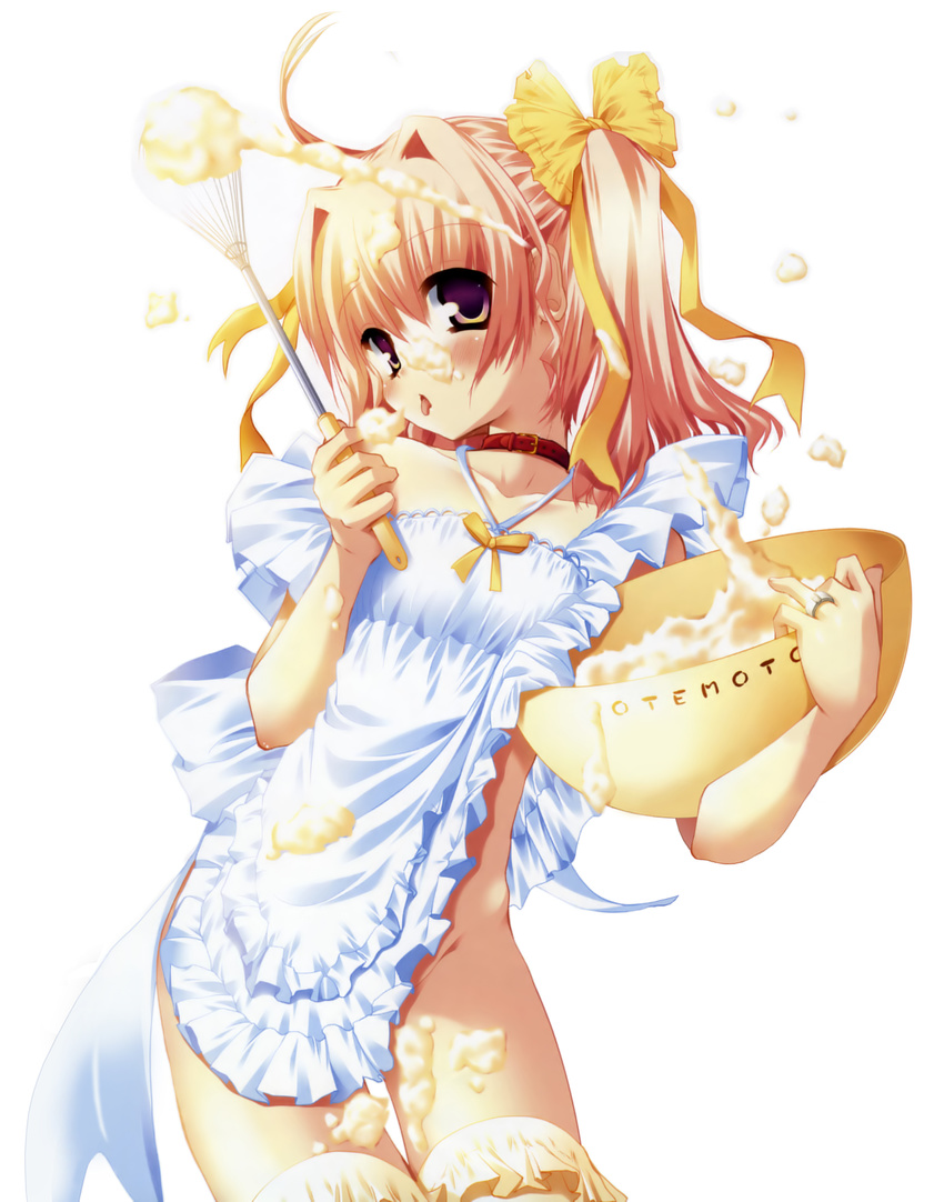 absurdres apron artist_request bowl choker copyright_request highres naked_apron pink_hair solo twintails