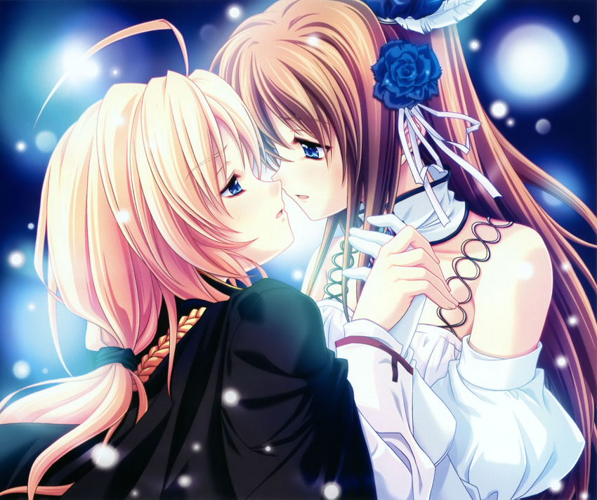 1girl blonde_hair blue_eyes brown_hair crossdressing highres kanojo_tachi_no_ryuugi miyama-zero otoko_no_ko shirogane_tobari togetsu_kotarou