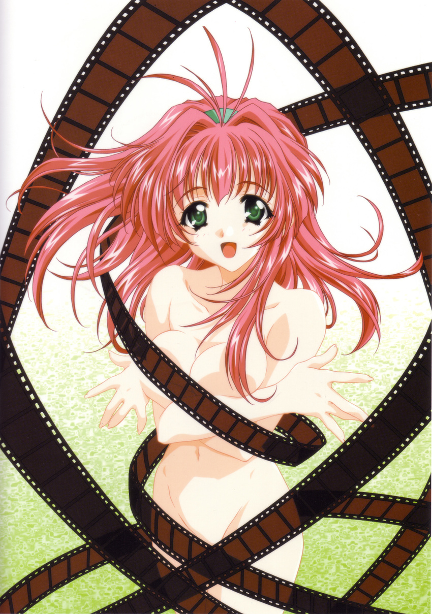 absurdres breast_hold breasts carnelian censored cleavage convenient_censoring covering crossed_arms film_strip green_(game) groin hairband happy highres long_hair medium_breasts mizuno_makoto_(green) nude pink_hair solo