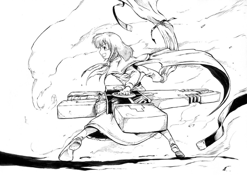 cross cross_punisher greyscale gun monochrome nicholas_d_wolfwood okazaki_yumemi pandemonium parody solo touhou touhou_(pc-98) trigun weapon