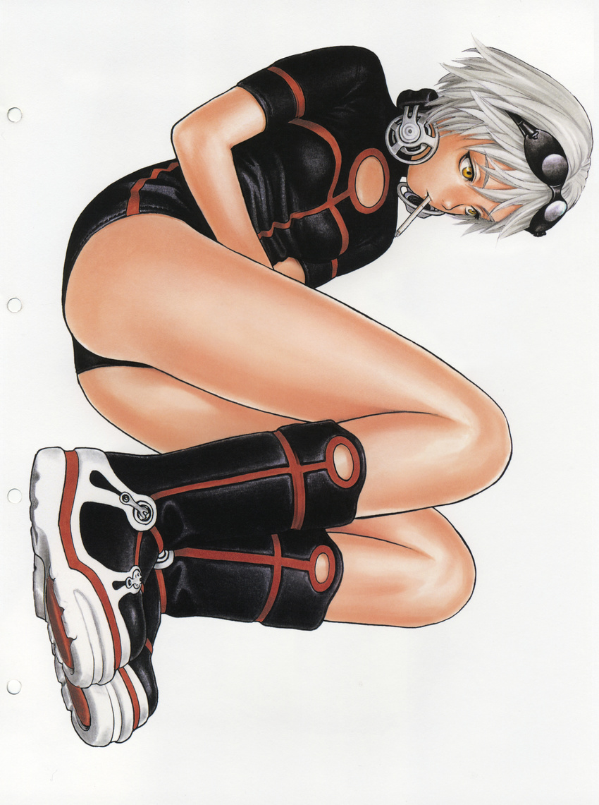 absurdres bob_cut boots breasts form_code full_body highres murata_renji scan short_hair silver_hair small_breasts solo yellow_eyes