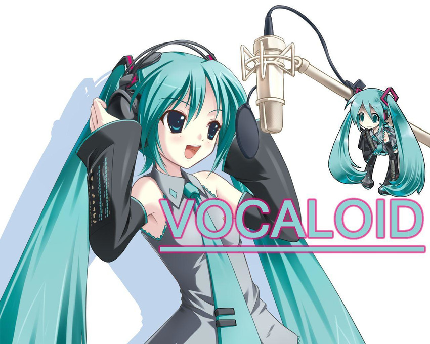 amino_kohaku aqua_eyes aqua_hair chibi detached_sleeves hatsune_miku kei_(keigarou) long_hair thighhighs twintails vocaloid