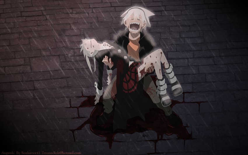 1girl blood grey_hair highres maka_albarn rain skirt soul_eater soul_eater_(character) wallpaper