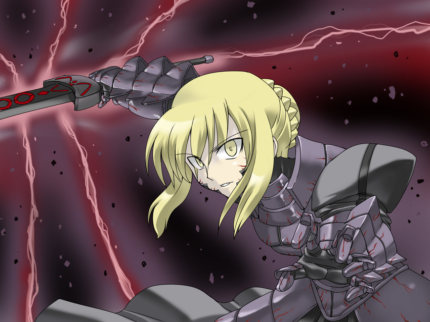 armor armored_dress artoria_pendragon_(all) dark_excalibur dress fate/stay_night fate_(series) highres saber_alter solo sword tsuki_wani weapon