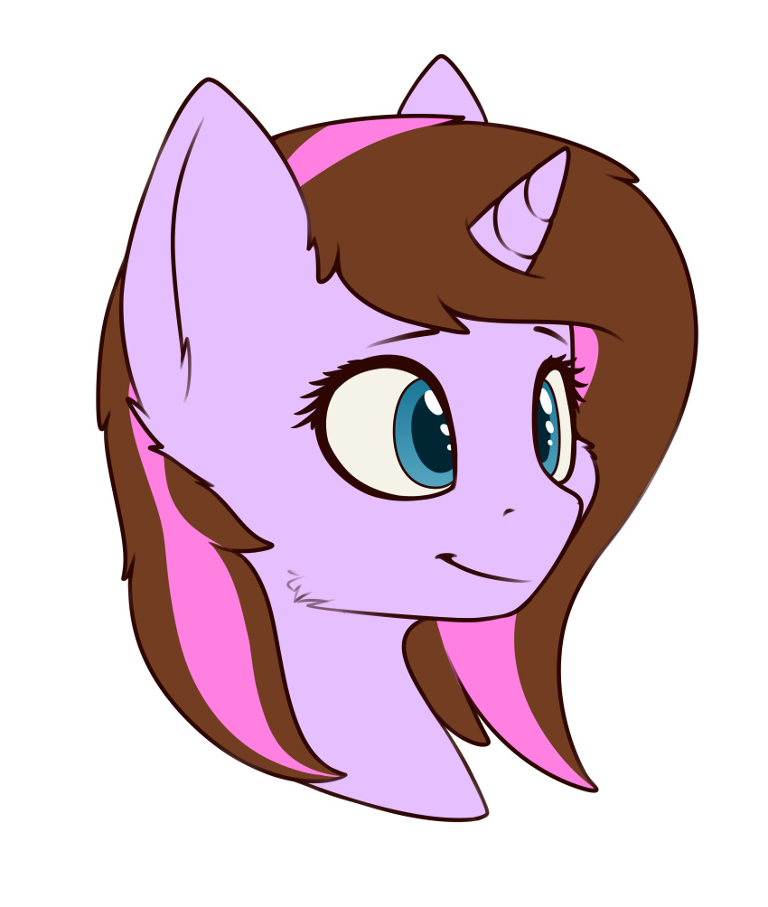 2019 absurd_res alpha_channel blue_eyes brown_hair cheek_fluff equine fan_character fur hair happy headshot_portrait hi_res horn mammal multicolored_hair my_little_pony pink_hair portrait purple_fur renderpoint simple_background smile solo transparent_background unfinished unicorn