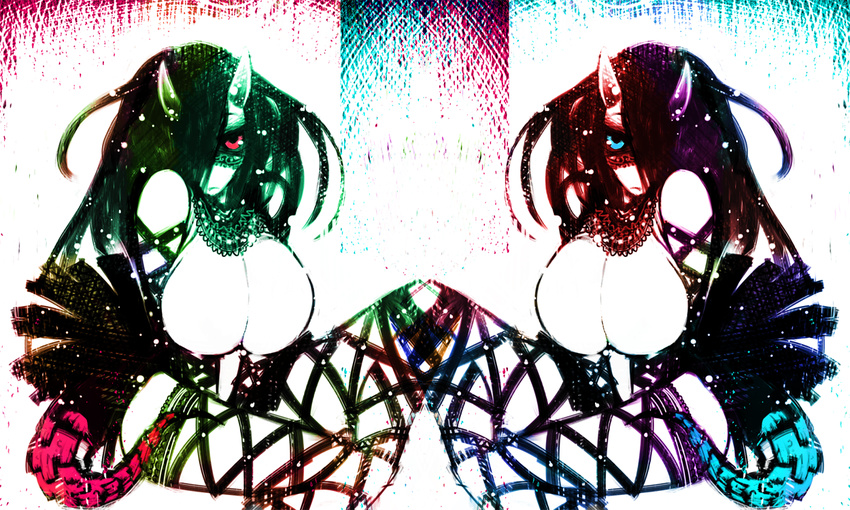 asakawa_remon breasts demon_girl hair_over_one_eye horns large_breasts multiple_girls oni original
