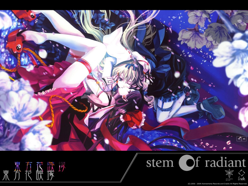 cradle hakurei_reimu misaki_kurehito thigh-highs touhou wallpaper yakumo_yukari yuri