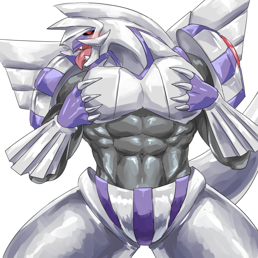 2019 absurd_res anthro blush claws featureless_crotch hi_res legendary_pok&eacute;mon looking_at_viewer male muscular muscular_male navel nintendo palkia pok&eacute;mon pok&eacute;mon_(species) pose seductive simple_background solo tongue video_games weedwolfeatmeat white_background