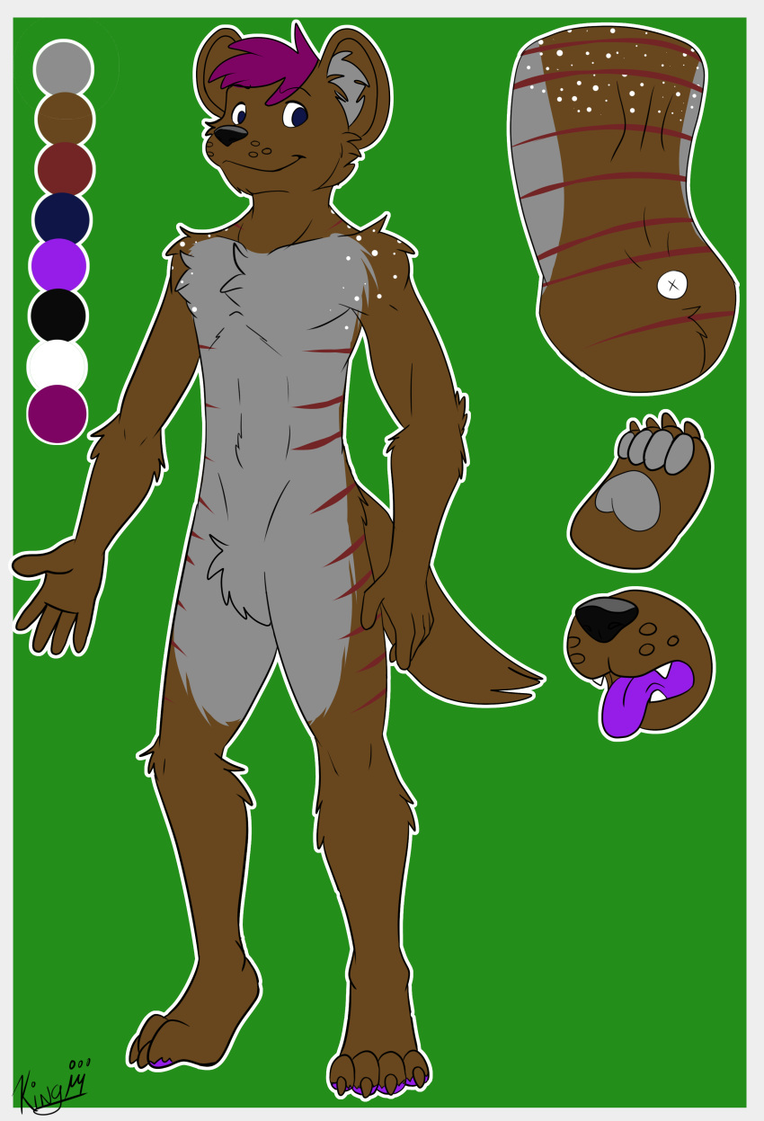 absurd_res anthro biped full-length_portrait hi_res hyaenid kingdraws male mammal model_sheet open_mouth paws portrait solo standing