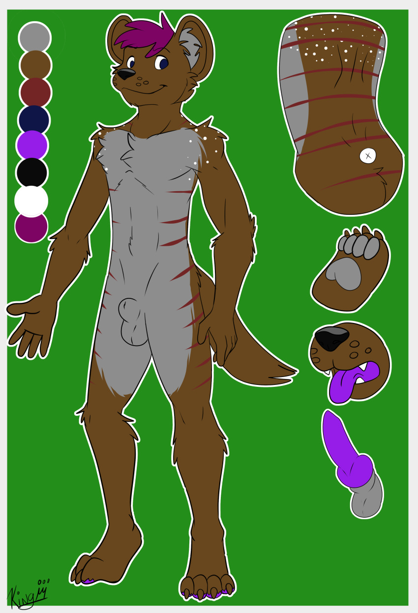 absurd_res anthro biped full-length_portrait green_background hi_res hyaenid kingdraws mammal model_sheet open_mouth paws portrait rear_view simple_background