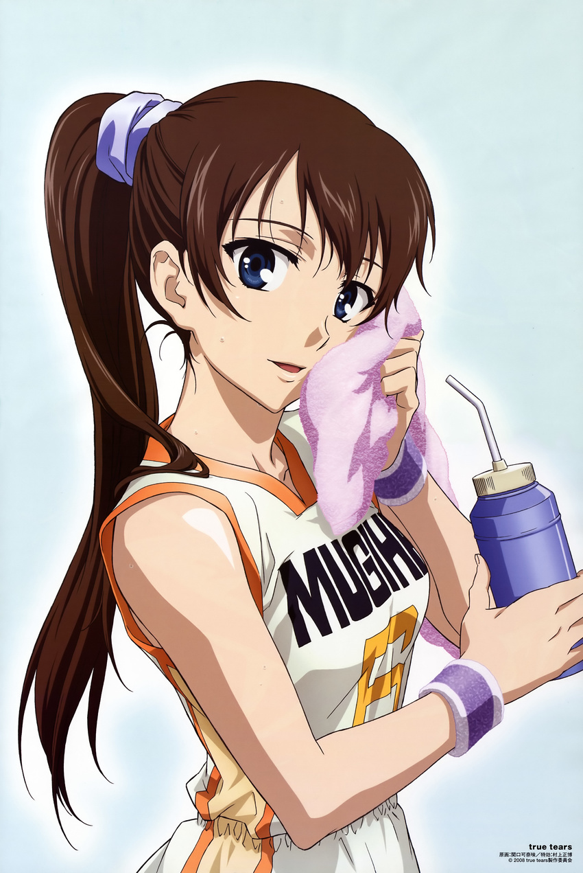 absurdres blue_eyes brown_hair highres long_hair ponytail solo towel true_tears yuasa_hiromi