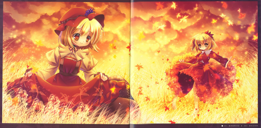 absurdres aki_minoriko aki_shizuha autumn female highres leaf leaves long_image touhou wide_image