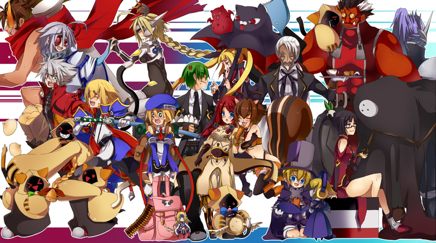 6+girls animal_ears arakune baozi black_hair blazblue blonde_hair blue_eyes blue_hair braid brown_hair carl_clover cat_ears cat_tail everyone food gii glasses green_eyes green_hair hakumen hazama heterochromia iron_tager jin_kisaragi kaka_kittens lambda-11 lao_jiu litchi_faye_ling makoto_nanaya mu-12 multiple_boys multiple_girls nago nirvana noel_vermillion nu-13 purple_eyes rachel_alucard ragna_the_bloodedge red_eyes red_hair scarf shishigami_bang silver_hair squirrel_ears squirrel_tail tail taokaka thighhighs tsubaki_yayoi umbrella uzukinoko valkenhayn_r_hellsing