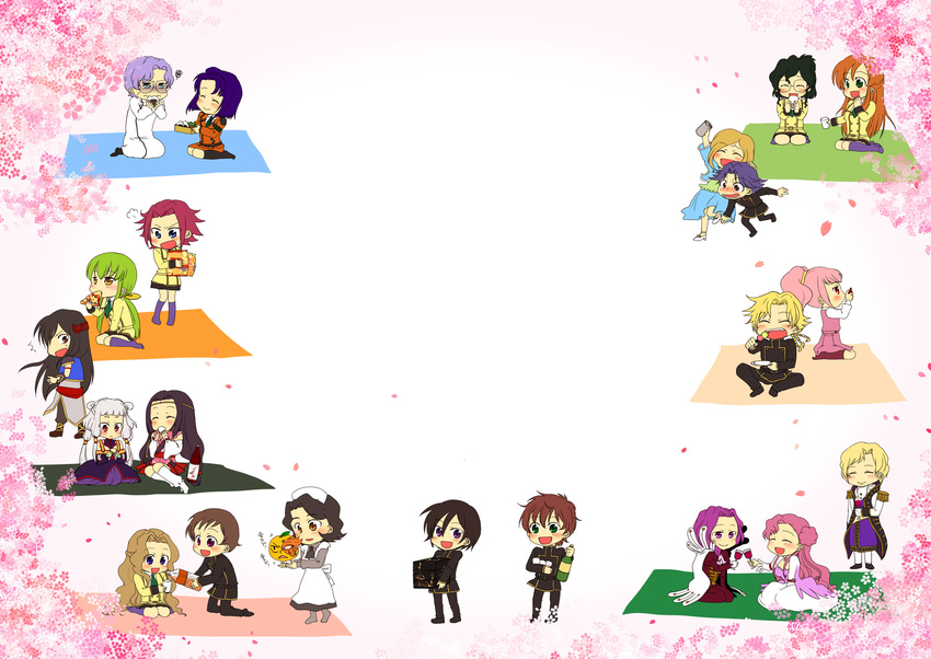 6+girls anya_alstreim ashford_academy_uniform c.c. cecile_croomy cherry_blossoms chibi code_geass cornelia_li_britannia euphemia_li_britannia everyone food fruit gino_weinberg highres jeremiah_gottwald kallen_stadtfeld kururugi_suzaku lelouch_lamperouge li_xingke lloyd_asplund milly_ashford mochizuki_mina multiple_boys multiple_girls nina_einstein nunnally_lamperouge orange pantyhose picnic rivalz_cardemonde rolo_lamperouge schneizel_el_britannia shinozaki_sayoko shirley_fenette sumeragi_kaguya thighhighs tianzi