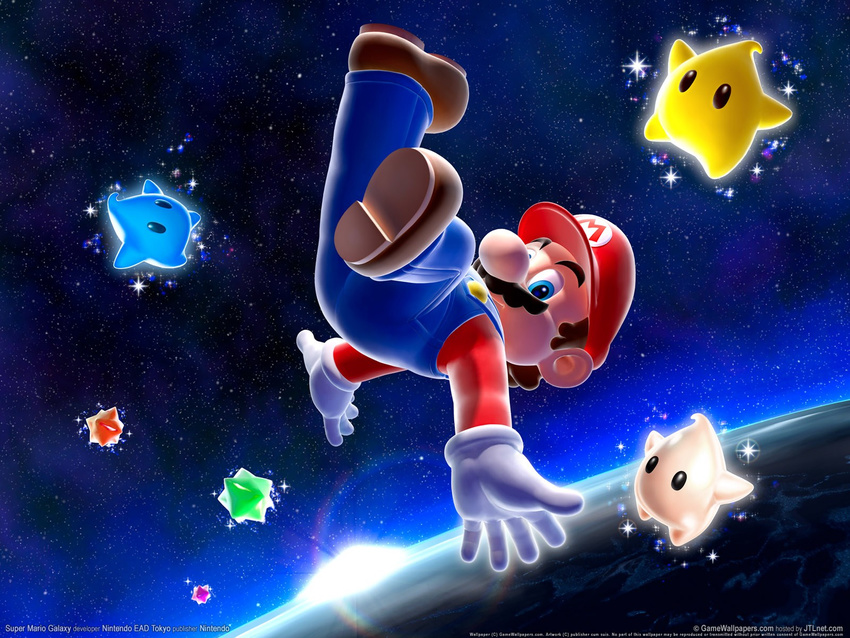 chiko_(mario) highres lens_flare luma mario mario_(series) nintendo official_art planet space star stars super_mario super_mario_bros. super_mario_galaxy universe wallpaper