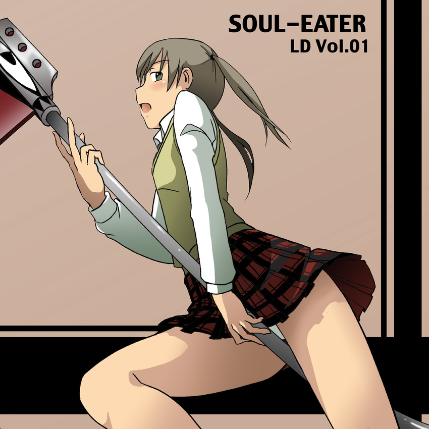 highres kakkii maka_albarn panties plaid plaid_skirt scythe skirt soul_eater soul_eater_(character) underwear