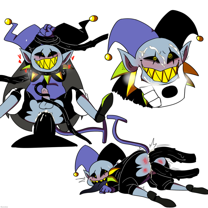 &lt;3 &lt;3_eyes ahegao all_fours anal anal_penetration anvil_position black_sclera blush bruised clothing cum cum_in_ass cum_inside cum_on_face deltarune disembodied_hand doggystyle double_anal double_penetration erection from_behind_position gaster grin humanoid imp jevil_(deltarune) kuruko legs_up looking_pleasured male male/male mostly_clothed open_mouth pants penetration penis sex sharp_teeth simple_background smile sweat sweatdrop teeth tentacles tongue tongue_out torn_clothing torn_pants undertale video_games white_background yellow_pupils yellow_teeth