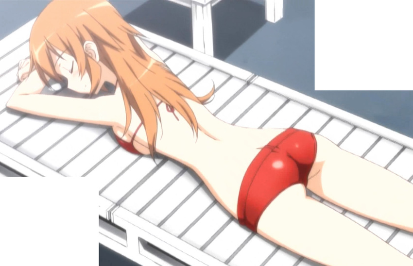ass bikini bikini_shorts butt_crack charlotte_e_yeager closed_eyes highres lowleg screencap short_shorts shorts solo stitched strike_witches swimsuit third-party_edit world_witches_series