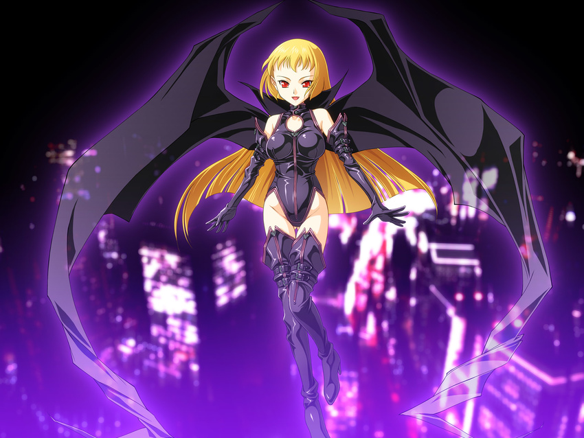 blonde_hair copyright_request demon_girl elbow_gloves fugetsu_taku gloves highres solo thighhighs wings