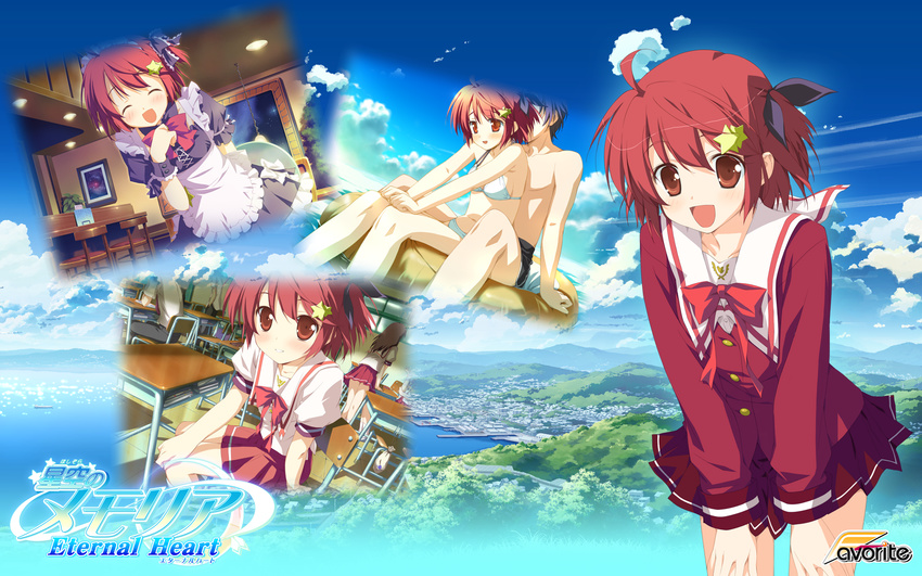 bikini favorite hoshizora_no_memoria minahoshi_asuho seifuku shida_kazuhiro swimsuits waitress wallpaper