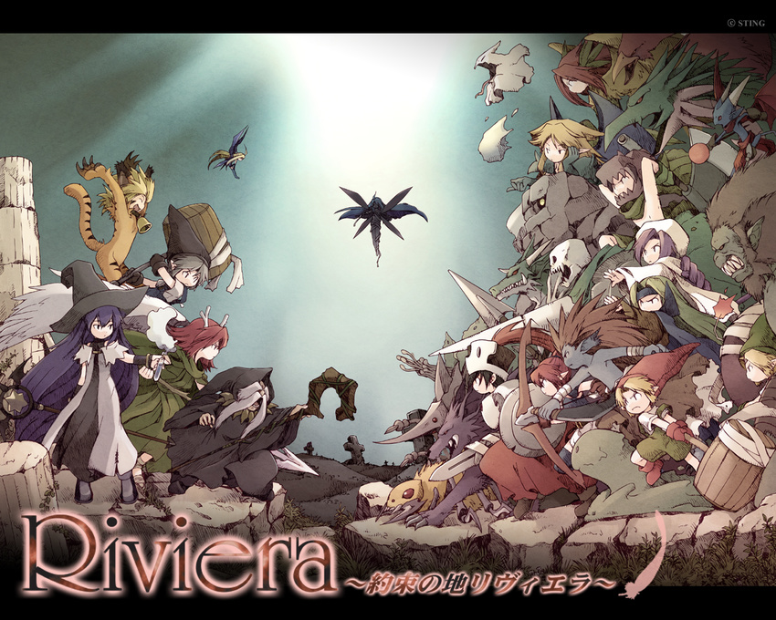 6+girls artist_request everyone ghost hat monster multiple_boys multiple_girls opposing_sides riviera staff witch_hat
