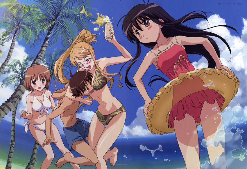 &gt;:( 3girls :o ;d ;o absurdres age_difference ahoge alcohol angry arm_up armpits artist_request bangs barefoot beach beer beer_can between_breasts bikini black_eyes black_hair blue_eyes blue_sky blush breast_smother breasts brown_eyes brown_hair can casual_one-piece_swimsuit cleavage cloud cloudy_sky day drink drunk feet flat_chest floating_hair frilled_swimsuit frills front-tie_top frown glasses head_between_breasts highres holding innertube large_breasts leaf_print leg_lift long_hair male_swimwear margery_daw mature megami multiple_girls navel ocean official_art one-piece_swimsuit one_eye_closed open_mouth outdoors palm_tree print_bikini red_swimsuit ribbon sakai_yuuji scan semi-rimless_eyewear shakugan_no_shana shana short_hair side-tie_bikini sidelocks sky slender_waist smile spill splashing standing standing_on_one_leg sweatdrop swept_bangs swim_trunks swimsuit swimsuit_skirt swimwear tan thigh_gap transparent tree under-rim_eyewear v-shaped_eyebrows very_long_hair water white_bikini wide_hips wince yoshida_kazumi