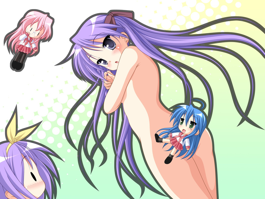 highres hiiragi_kagami kakesu lucky_star nude purple_hair solo