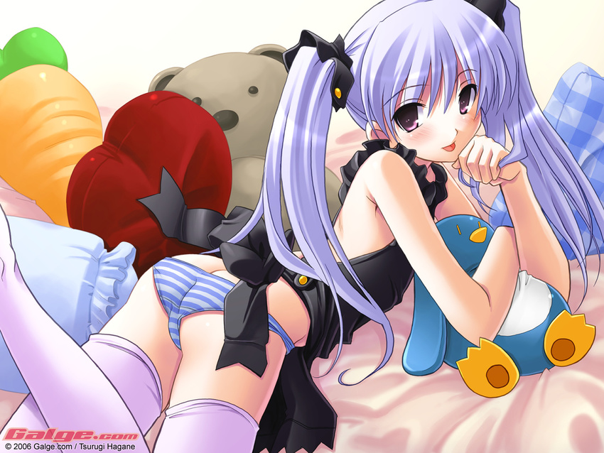 apron galge.com panties solo striped striped_panties thighhighs tsurugi_hagane twintails underwear