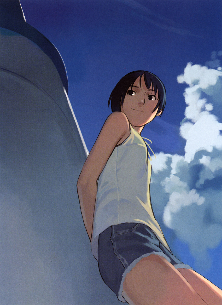 cloud cutoff_jeans cutoffs day denim denim_shorts highres shorts sky solo takamichi