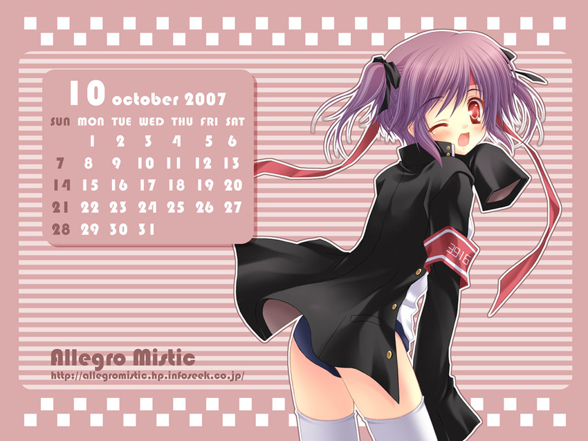 2007 buruma calendar_(medium) gakuran hairband october original school_uniform solo takano_yuki_(allegro_mistic) thighhighs