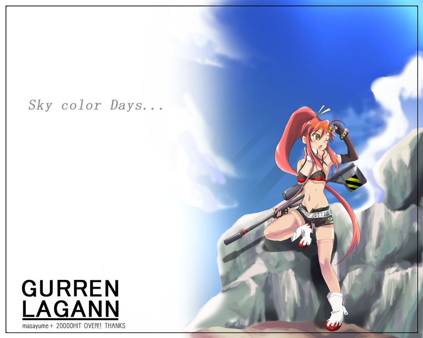 long_hair massala red_hair solo tengen_toppa_gurren_lagann thighhighs wallpaper yellow_eyes yoko_littner