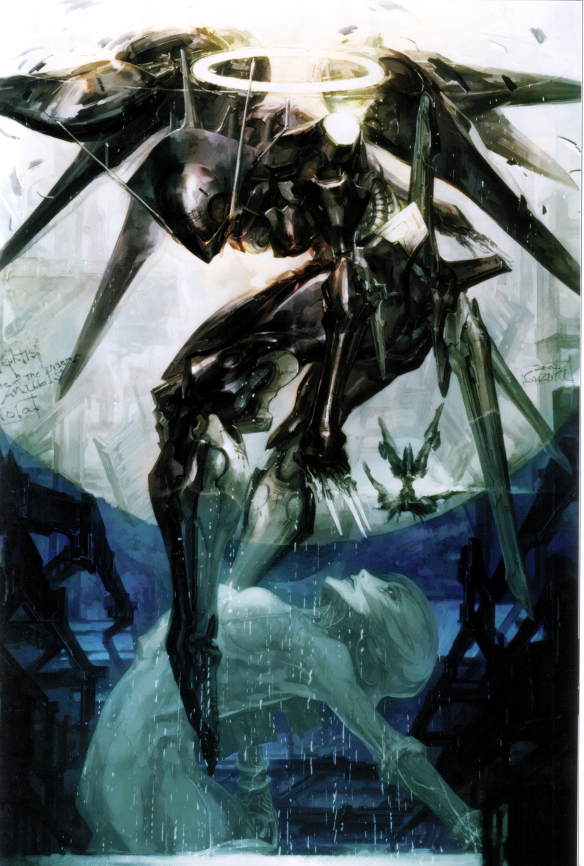 absurdres arched_back halo highres mecha nephtis official_art orbital_frame shinkawa_youji viola_guines zone_of_the_enders