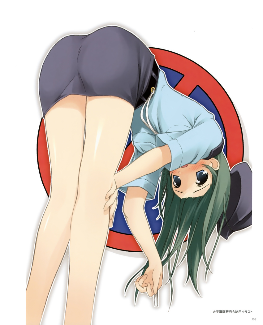 absurdres bent_over blue_eyes green_hair hat highres kantoku legs original pencil_skirt police police_hat police_uniform policewoman skirt solo uniform