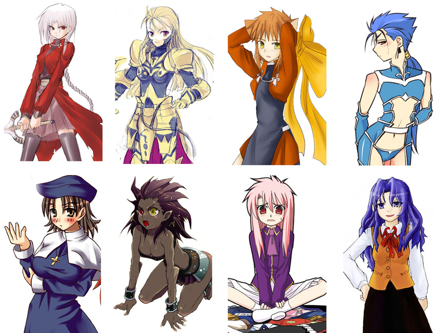 archeko archerko berserker cleavage emiya_shirou fate/stay_night fate_(series) genderswap gilgamesh gilgamesh-ko kotomine_kirei lancer matou_shinji shirouko