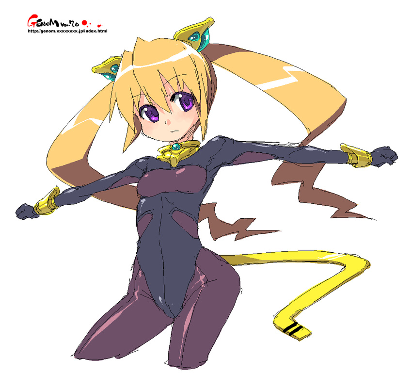 blonde_hair bodysuit copyright_request long_hair oekaki onija_tarou pantyhose purple_eyes solo tail twintails