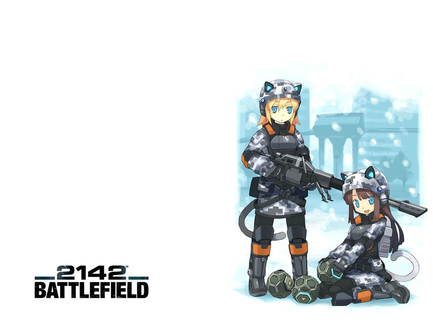 animal_ears battlefield_2142 cat_ears cute digital_camouflage gun highres moe nekomimi wallpaper weapon