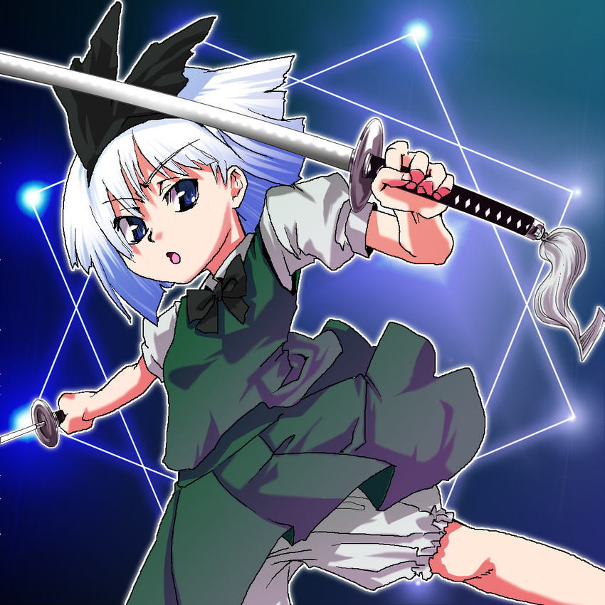 bloomers gengorou highres katana konpaku_youmu short_hair solo sword touhou underwear weapon white_bloomers