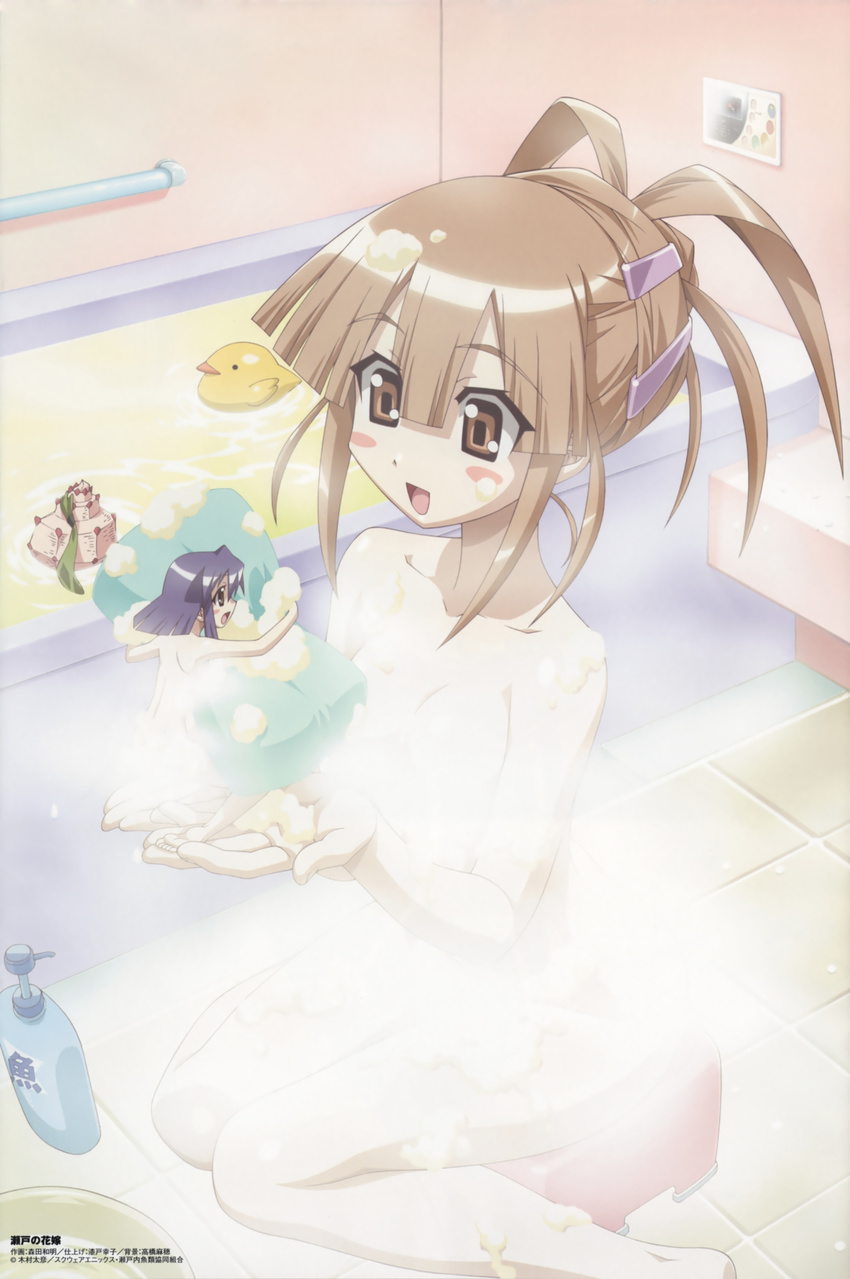 barefoot bath blush_stickers breasts censored cleavage comp_h's convenient_censoring highres maki_(seto_no_hanayome) minigirl morita_kazuaki multiple_girls nude seto_no_hanayome seto_sun small_breasts soap_bubbles steam steam_censor