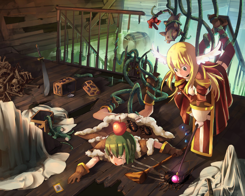 bad_id bad_pixiv_id bone bug cockroach harepore head_wings high_priest high_wizard insect messy multiple_girls ragnarok_online staff tentacles thighhighs