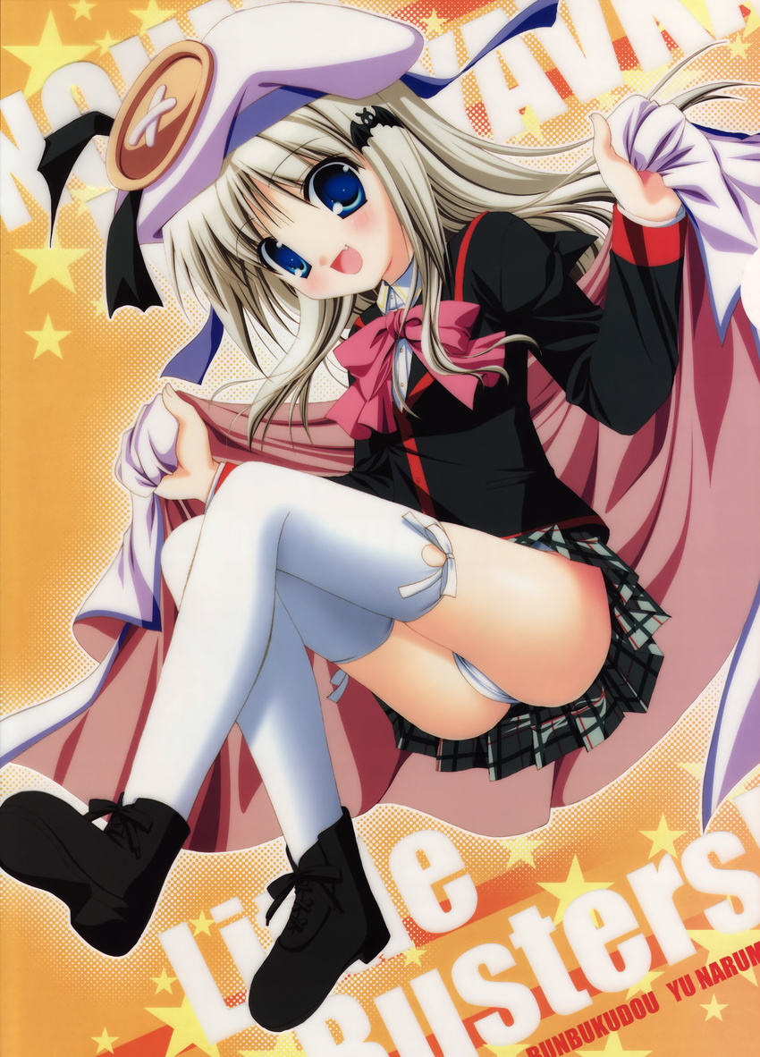 absurdres artist_request blush bow cape hat highres little_busters! long_hair noumi_kudryavka panties pink_bow ribbon skirt smile solo thighhighs underwear