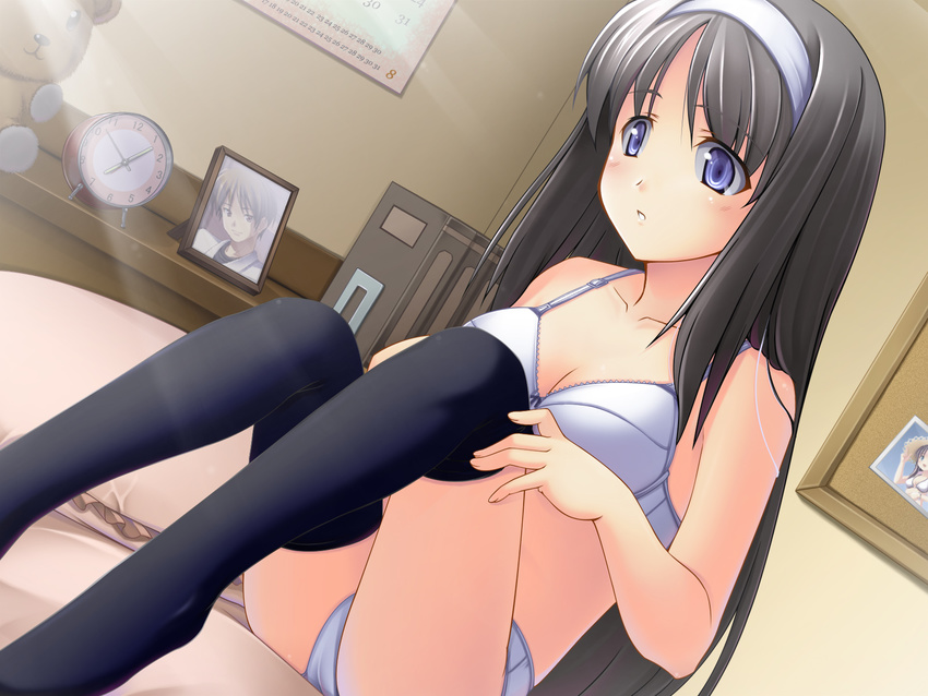 atsushima_you bra copyright_request hairband highres lingerie panties solo thighhighs underwear