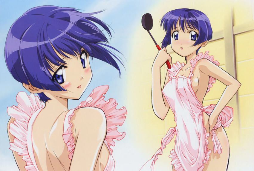 apron blush naked nude sakuraba_aoi short_hair