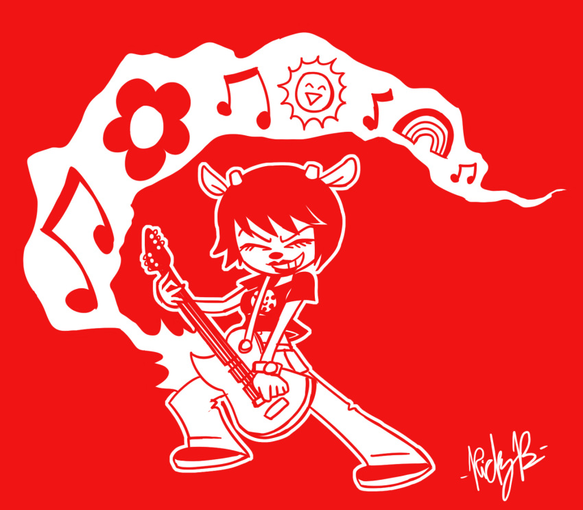 bovid caprine clothed clothing female guitar lammy_lamb mammal metaknuckles_(artist) monochrome musical_instrument parappa_the_rapper sheep um_jammer_lammy video_games