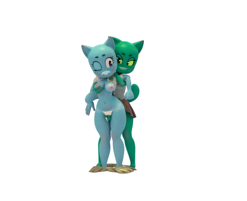 3d_(artwork) alpha_channel anthro blue_fur blush breast_grab breasts cartoon_network clothed clothing cum dickgirl dickgirl/female digital_media_(artwork) domestic_cat duo evil_clone eye_contact felid feline felis female fur green_fur half-nelson hand_on_breast intersex intersex/female looking_back mammal mature_female mrunadulteratedfan nicole_watterson nipples one_eye_closed panties partially_clothed penis pink_nose purple_eyes sex simple_background skirt_down solo_focus standing the_amazing_world_of_gumball thigh_sex underwear whiskers