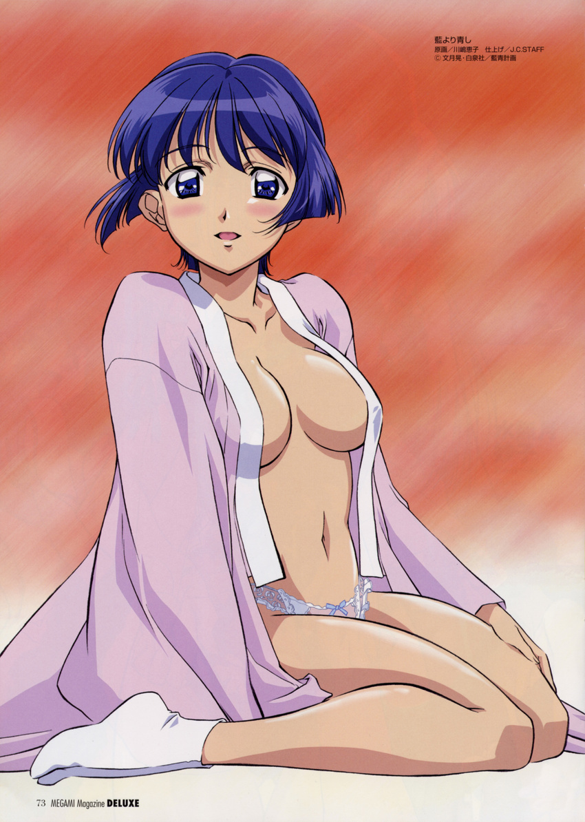 absurdres blush breasts highres open_clothes open_shirt panties sakuraba_aoi shirt short_hair underwear