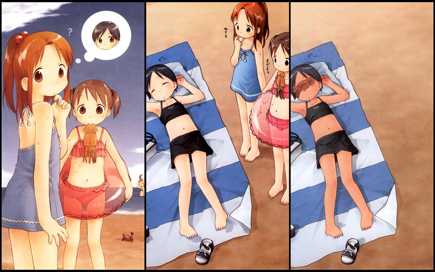 barasui beach character_request color comic highres mouth_hold squid tan watashi_no_oniichan