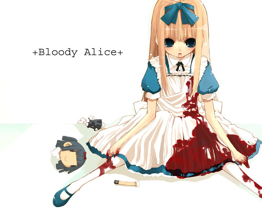 alice_(wonderland) alice_in_wonderland blood bow decapitation doll mary_janes original pantyhose severed_head shoes solo tsukimichi white_legwear