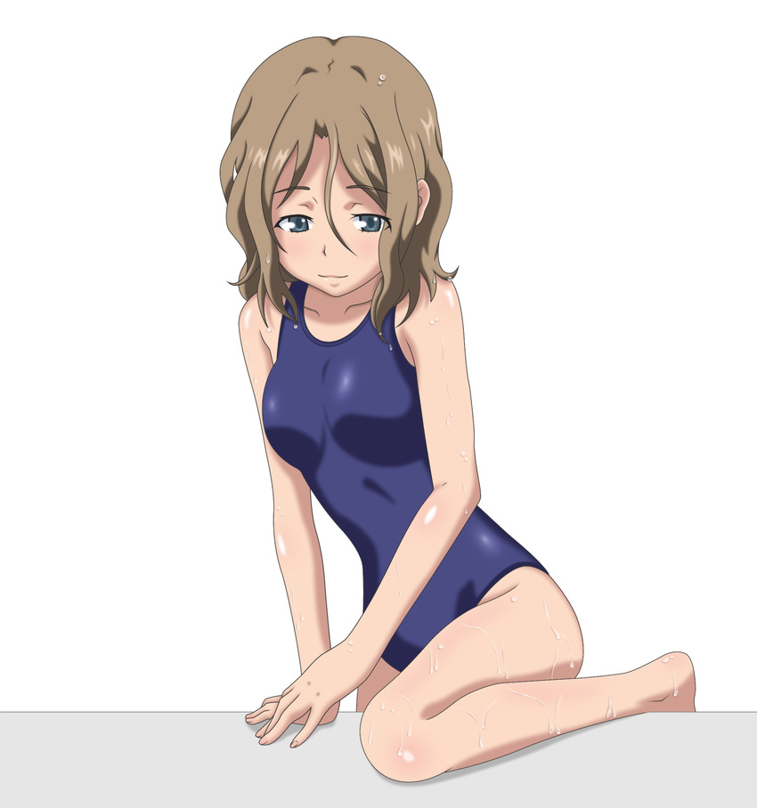 barefoot face hands highres long_legs one-piece_swimsuit smile_(rz) solo swimsuit to_aru_kagaku_no_railgun to_aru_majutsu_no_index wannai_kinuho water wet