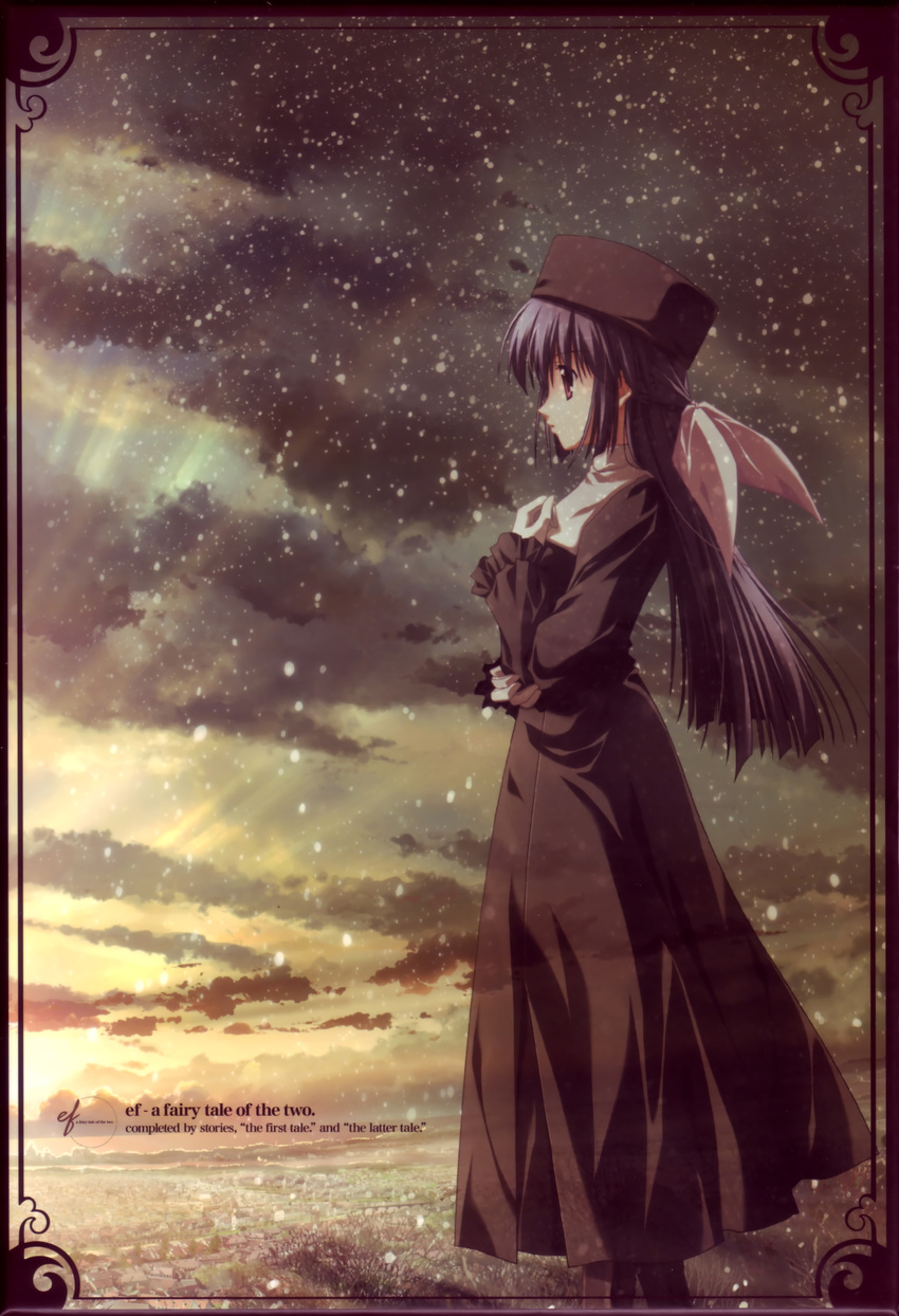 absurdres amamiya_yuuko blue_hair cloud ef gloves hat highres long_hair nanao_naru red_eyes sky solo white_gloves