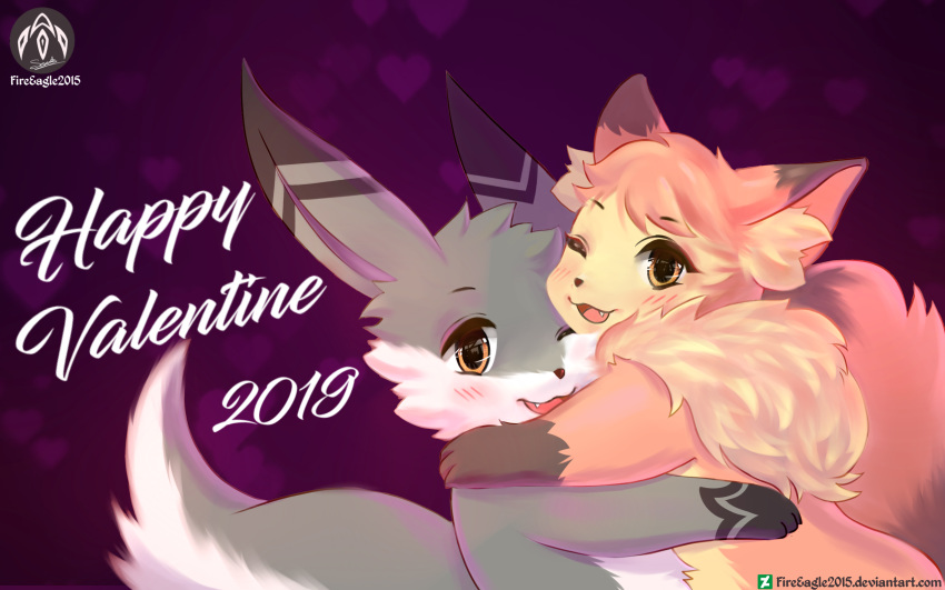 &lt;3 2019 blush canid canine female fox hug iradeon love male mammal nia_(senz) sean_(senz) senz smiles